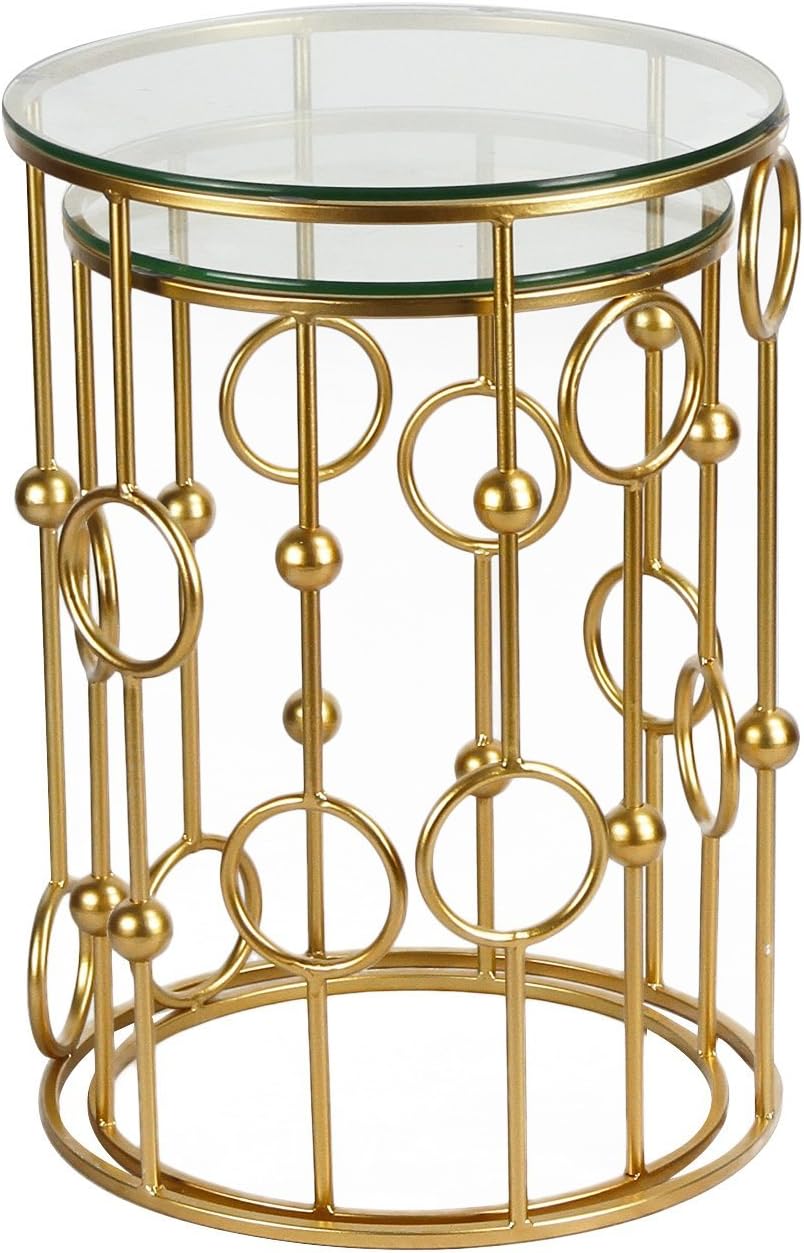 Neting Accent, Decrorative Glass Top Side, End, Set of 2 Round Nesting Tables