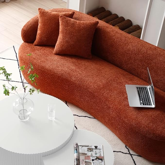 Curved Sofa Couch, 86.6" 3-Seater Modern Boucle Sectional Sofa Couch