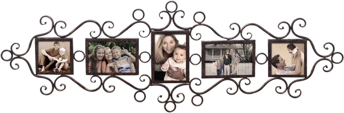 5 Openings Decorative Black Metal Filigree Wall Hanging Collage Family Picture Photo Frame