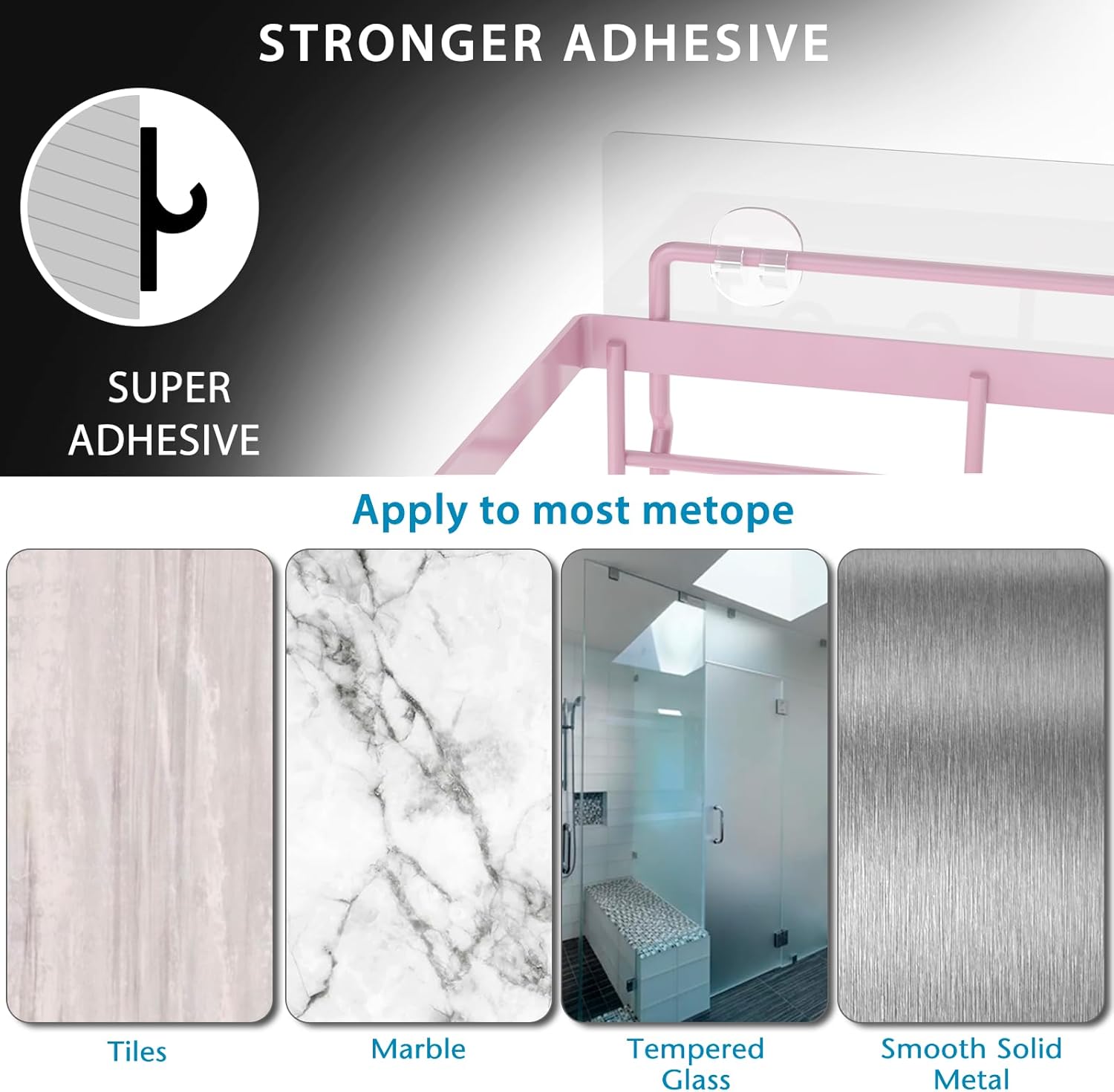 Shower Caddy Shelf Organizer Rack, Self Adhesive Black Bathroom Shelves Basket