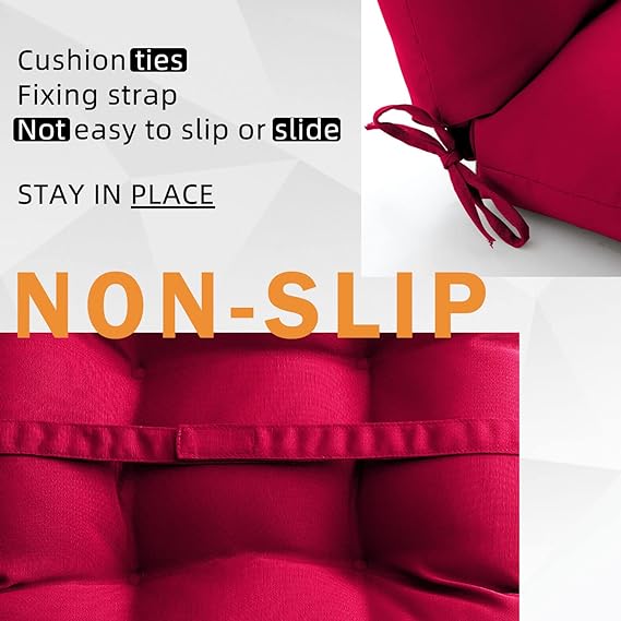 Chair Pads, Seat/Back Patio Cushions - Waterproof Solid Tufted Pillow, Indoor/Outdoor Pads with Ties