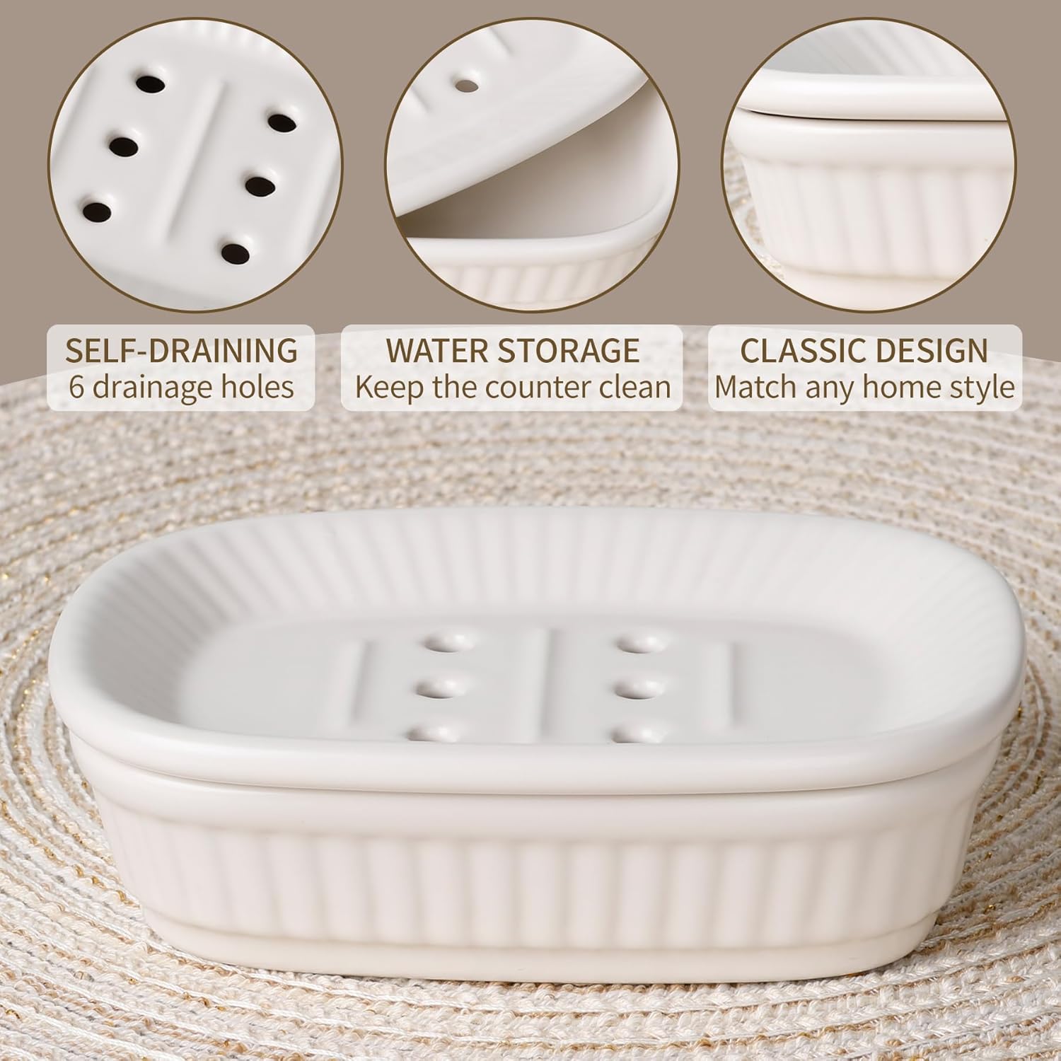 White Bathroom Accessory Set 5PCS, Ceramic Bathroom Accessories Set, Classic Design Bathroom Accessories Sets Complete, Home Apartment Modern Bathroom Decor Vanity Countertop