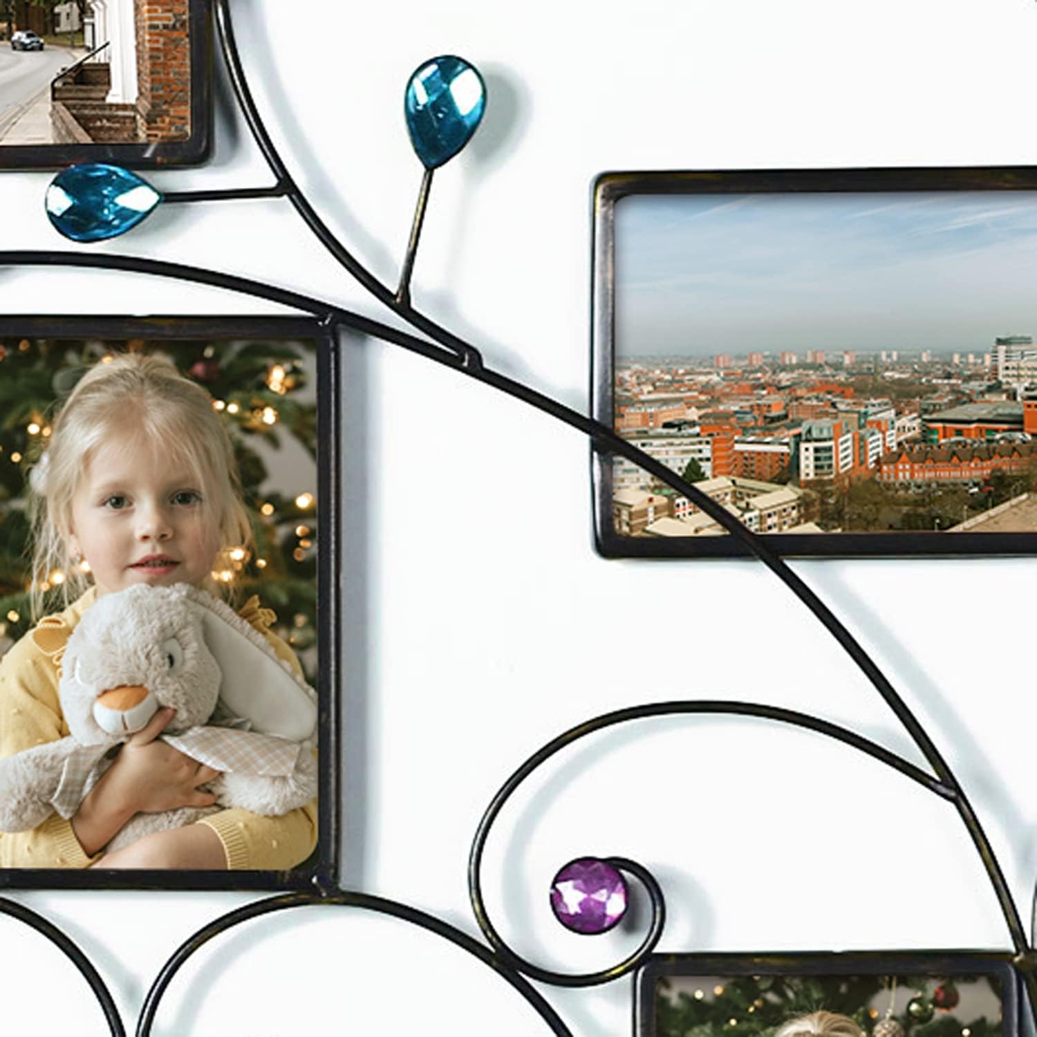 Metal Photo Frame Decorative Cystal Wall Hanging Collage Picture Frame with 6 Openings