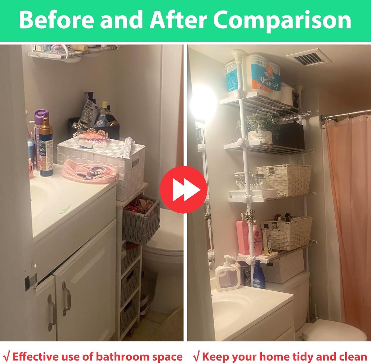 Over The Toilet Storage, 83-124 Inch Stainless Steel Bathroom Organizer Adjustable 4-Tier Toilet Rack