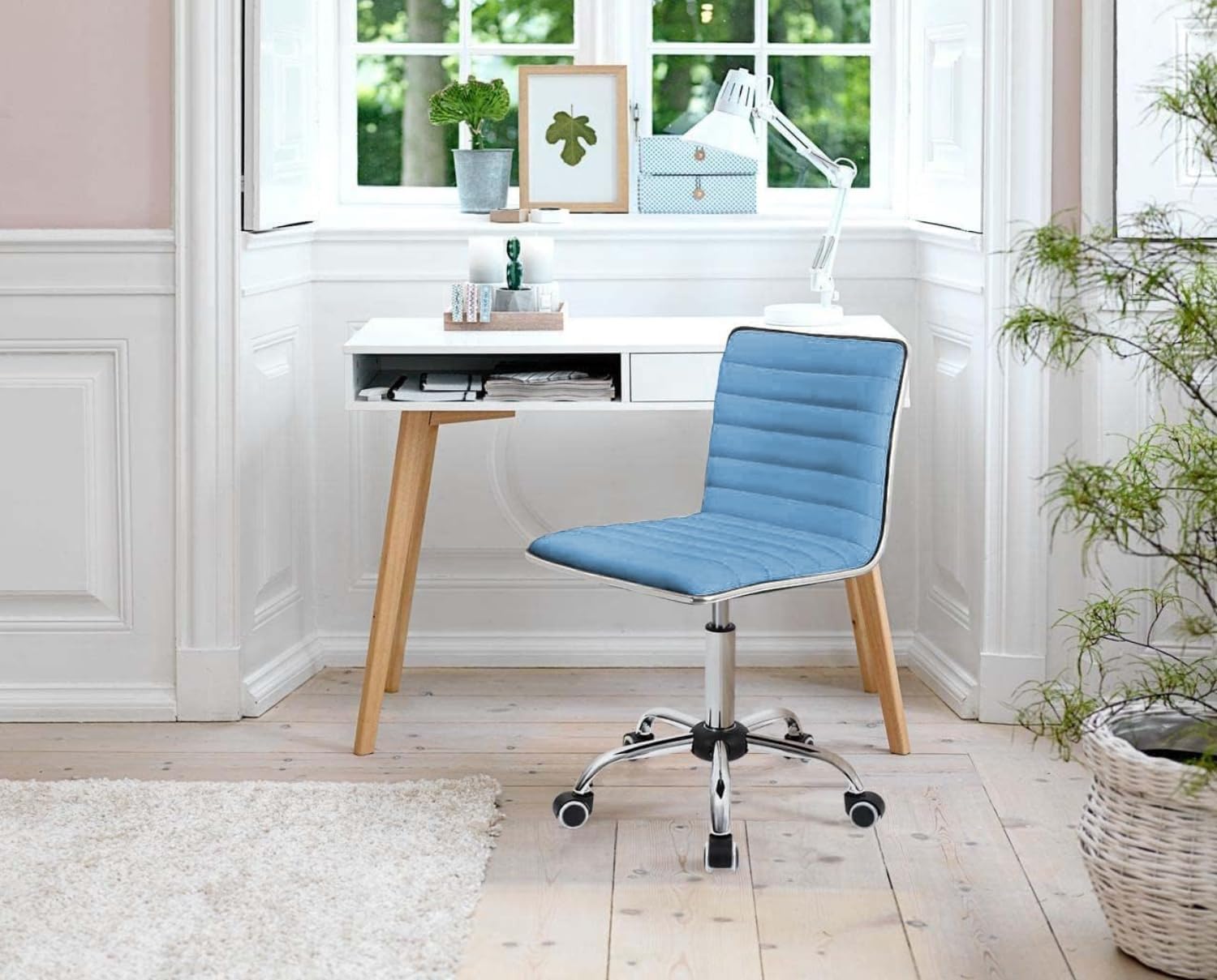 Low Back Leather Swivel Office Chair,Computer Desk Chair Retro with Armless Ribbed