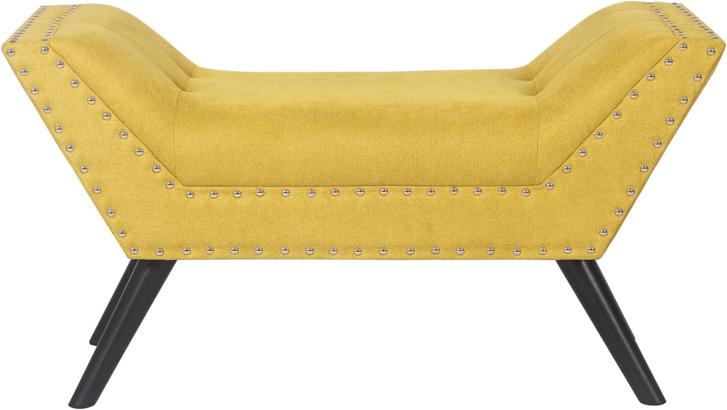 Modern Upholstered Fabric Ottoman Bench Tufted Entryway Accent Bench
