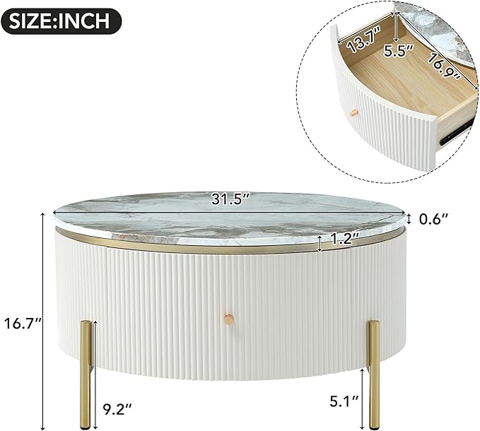 31.5" Round Coffee Table with Storage, Modern Round Coffee Table