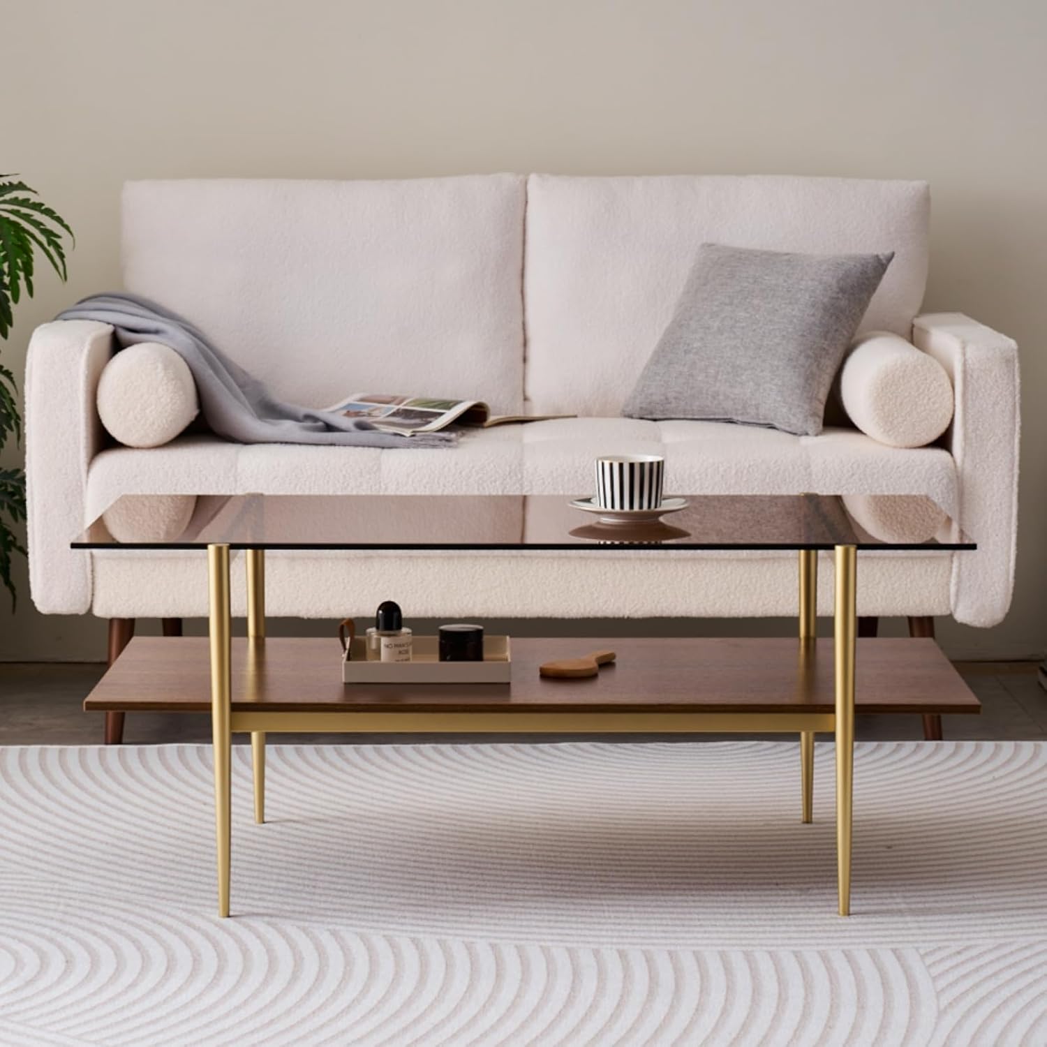 Rectangle Coffee Table, Mid-Century Modern Design, L41 W21 x H17, for Living Room, 2-Tier Structure