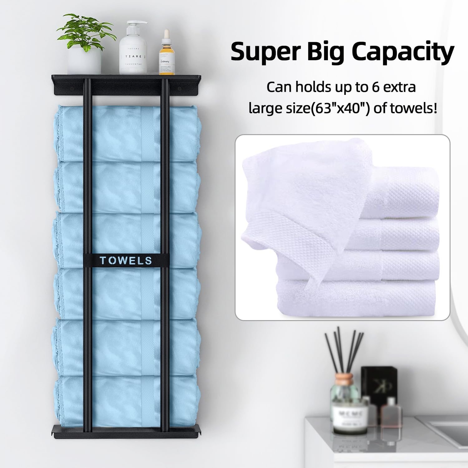 Bathroom Towel Storage Rack, Towel Racks for Bathroom Wall Mounted 30 inch with Shelf Can Holds 6 Large Towels