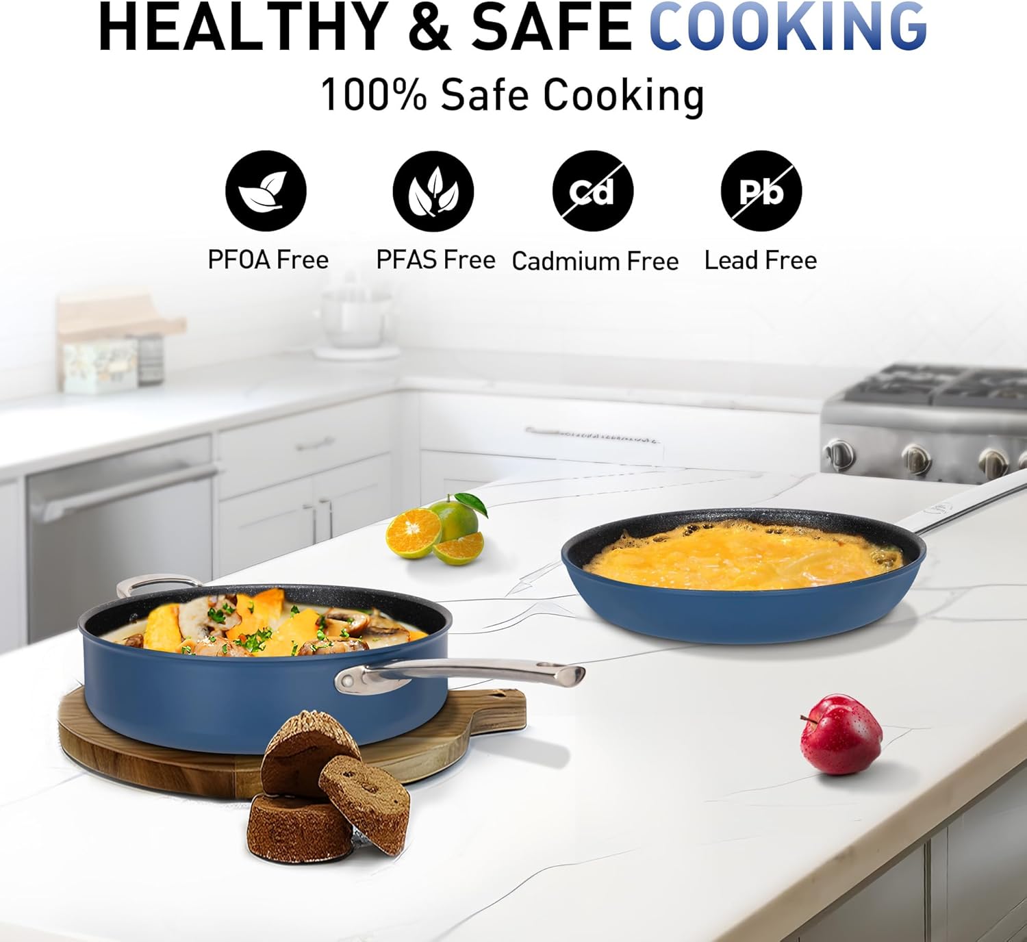 Nonstick Frying Pans Set 3 Piece, 12" Saute Pan with Lid and 10" Frying Pan, Non Toxic Deep Fry Pan, Induction Cookware Set with Plasma Titanium Coating