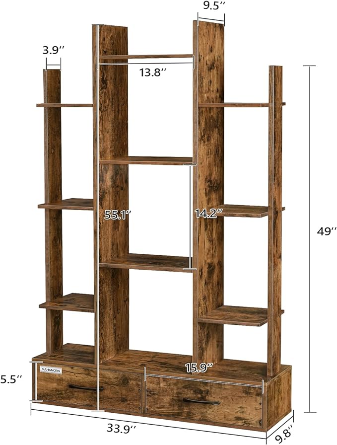Bookcases and Bookshelves, 4-Tier Bookcase with 12 Shelves and 2 Drawers