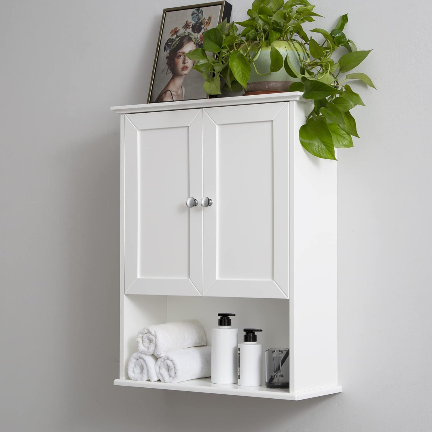 White Bathroom Wall Cabinet Over The Toilet Storage Cabinet, 24x30 Inch Wood Medicine Cabinets Wall Mounted Bathroom Cabinet