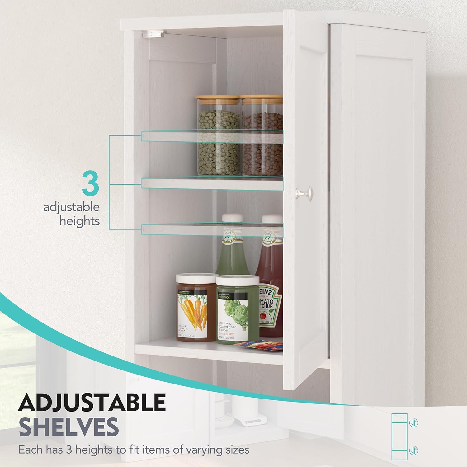 Tall Bathroom Storage Cabinet, 64”H Freestanding Storage Pantry Cabinet, Narrow Cabinet with Adjustable Shelves