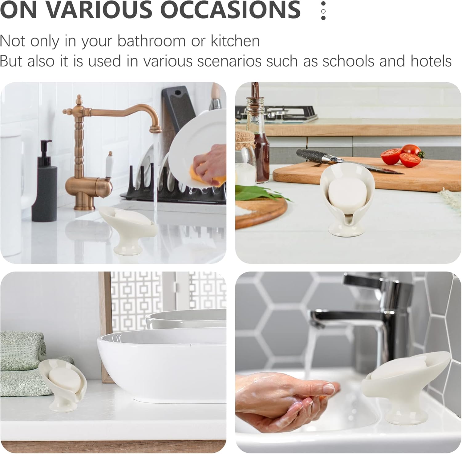 Soap Holder Self Draining Leaf Shape Ceramic Soap Dishes, Cream White Draining Soap Dish for Bathroom Shower