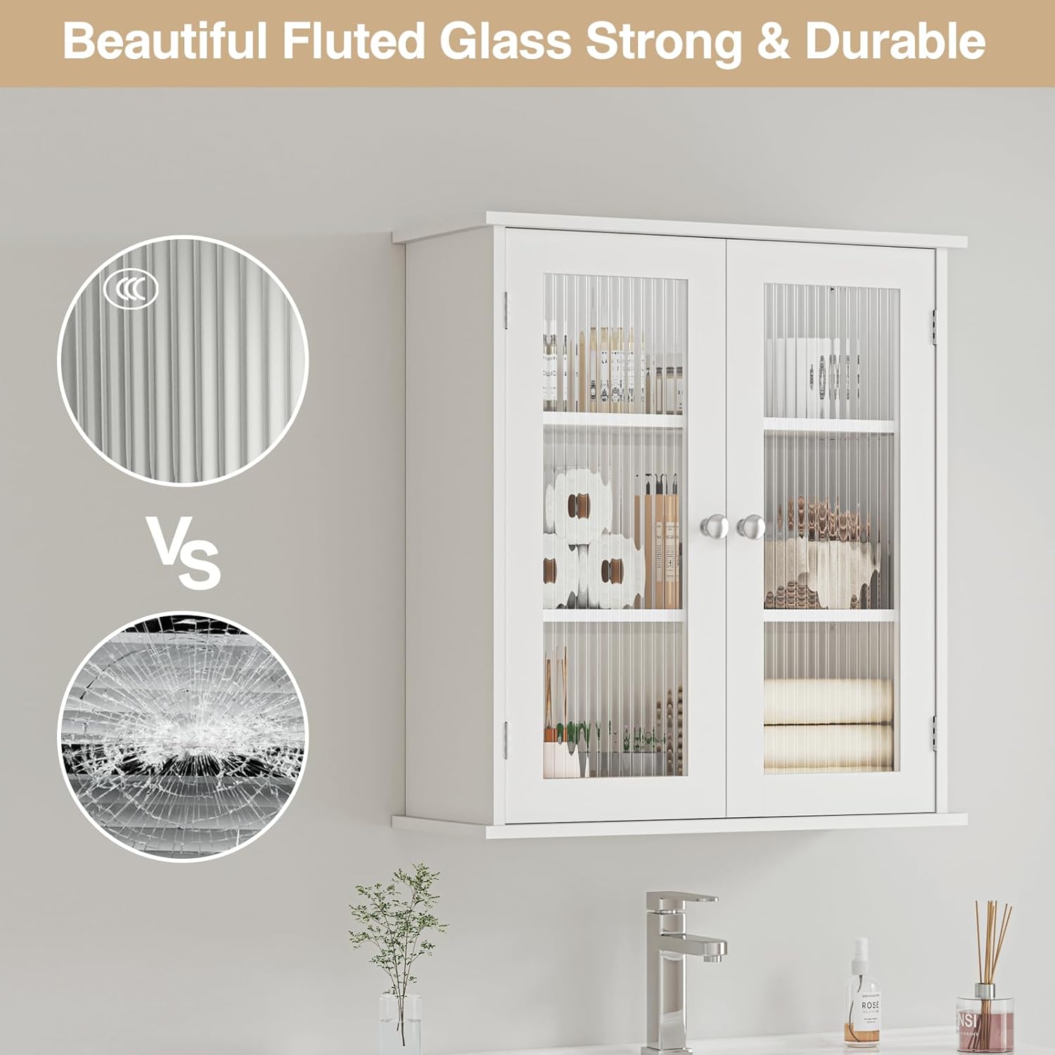 Bathroom Medicine Cabinet, Bathroom Cabinet Wall Mount with Doors & Adjustable Shlef, Over The Toilet Bathroom Storage Cabinet