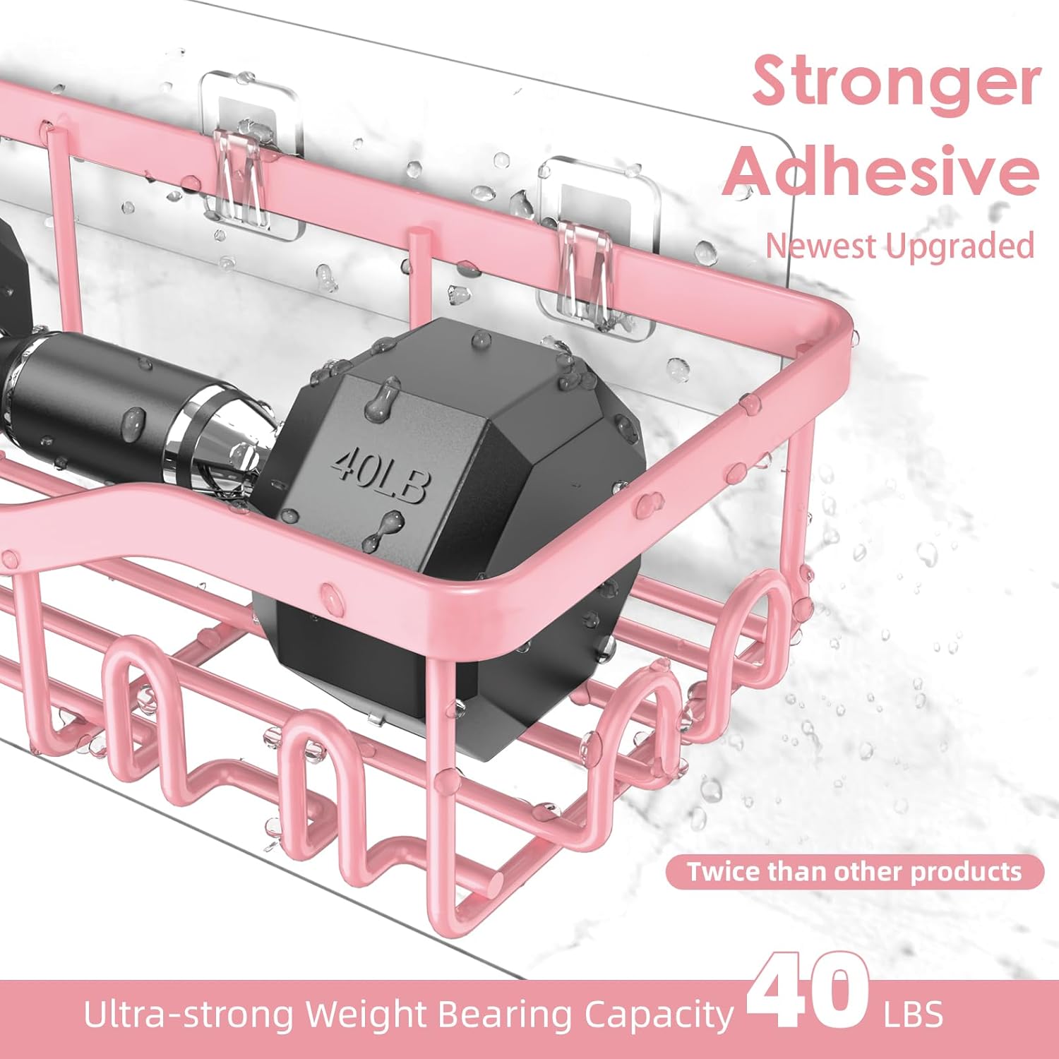 Shower Caddy Adhesive Shower Organizer Bathroom Shower Shelves, Shelf for Inside Shower Storage with Soap Dish&16 Hooks