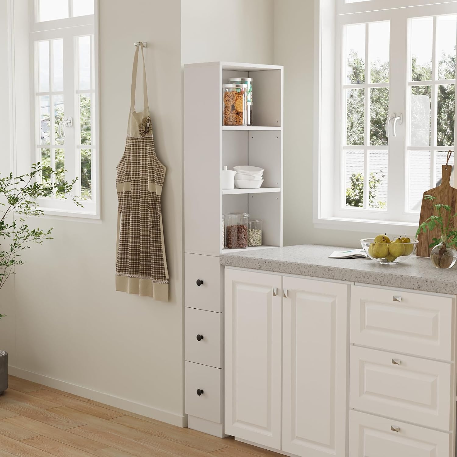 Storage Cabinet Tall Narrow Bathroom with 3-Level Adjustable Shelves Bathroom Cabinets Free Standing Home Space Saver