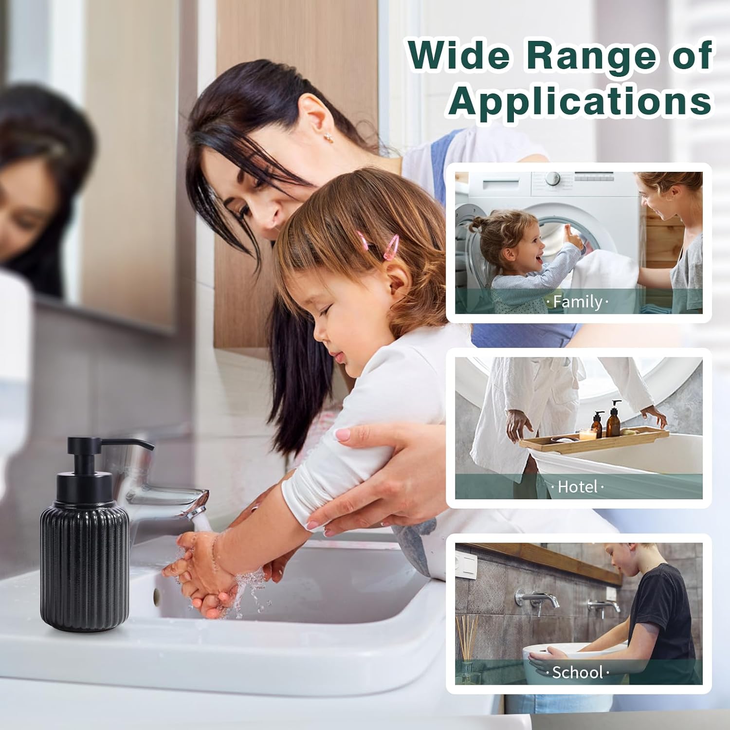 Foaming Dish Soap Dispenser Ceramic Hand Soap Dispenser for Kitchen Bathroom Shower, 12OZ Large Capacity Black Foam Soap Dispenser Sink Countertop Decor Vanity