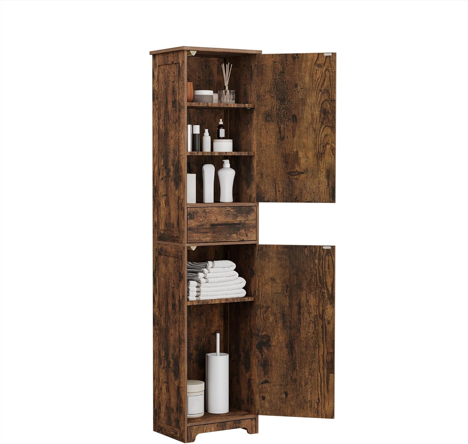 Tall Bathroom Storage Cabinet, Floor Cabinet with 2 Doors, 4 Adjustable Shelves, Narrow Tall Corner Cabinet