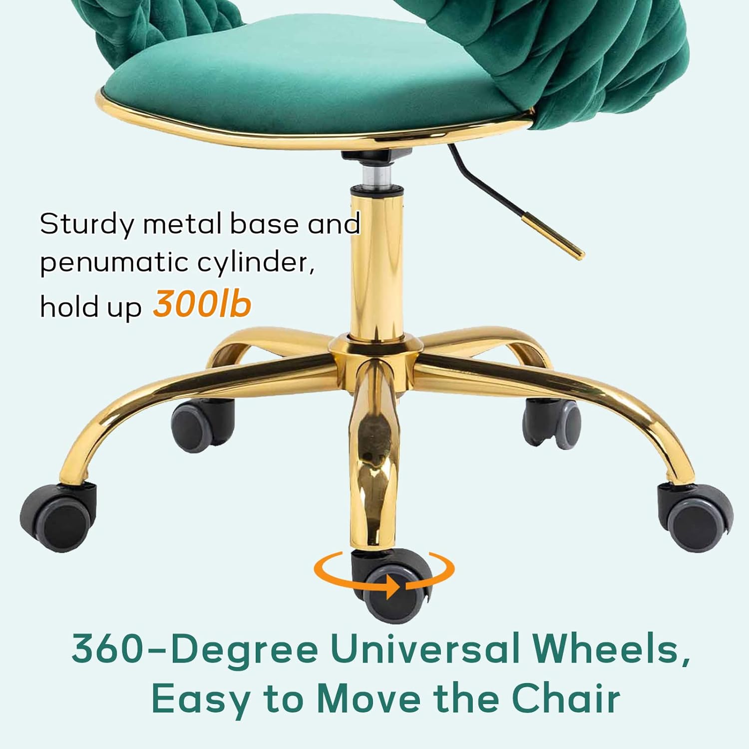 Swivel Velvet Home Office Chair, Upholstered Desk Chair, Modern Accent Armchair, Tufted Computer Task Stools with Gold Base for Girls, Women, Study, Living Room (Emerald)