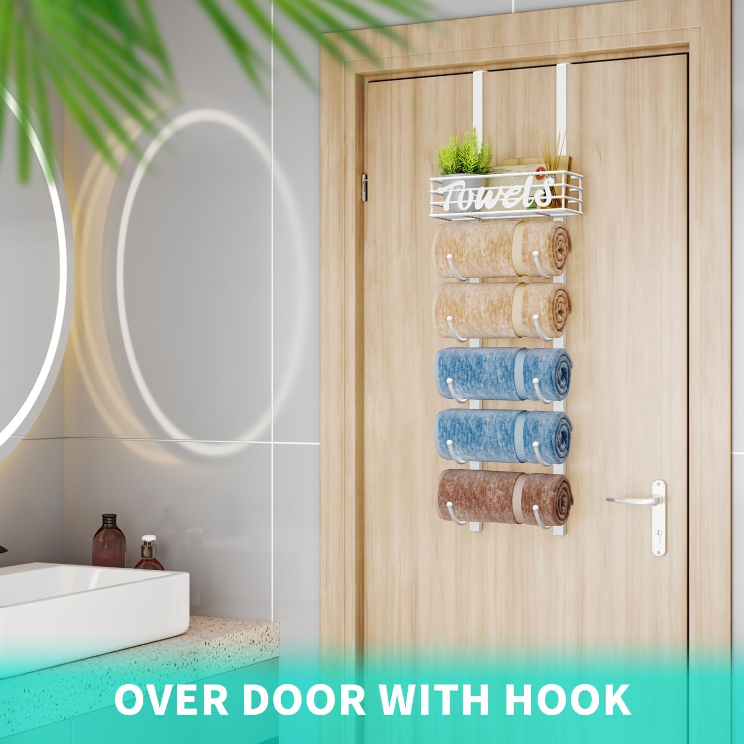 Over Door Towel Racks - 6 Tier Over The Door Towel Racks for Bathroom, Wall Mounted Towel Holder with Metal Shelf