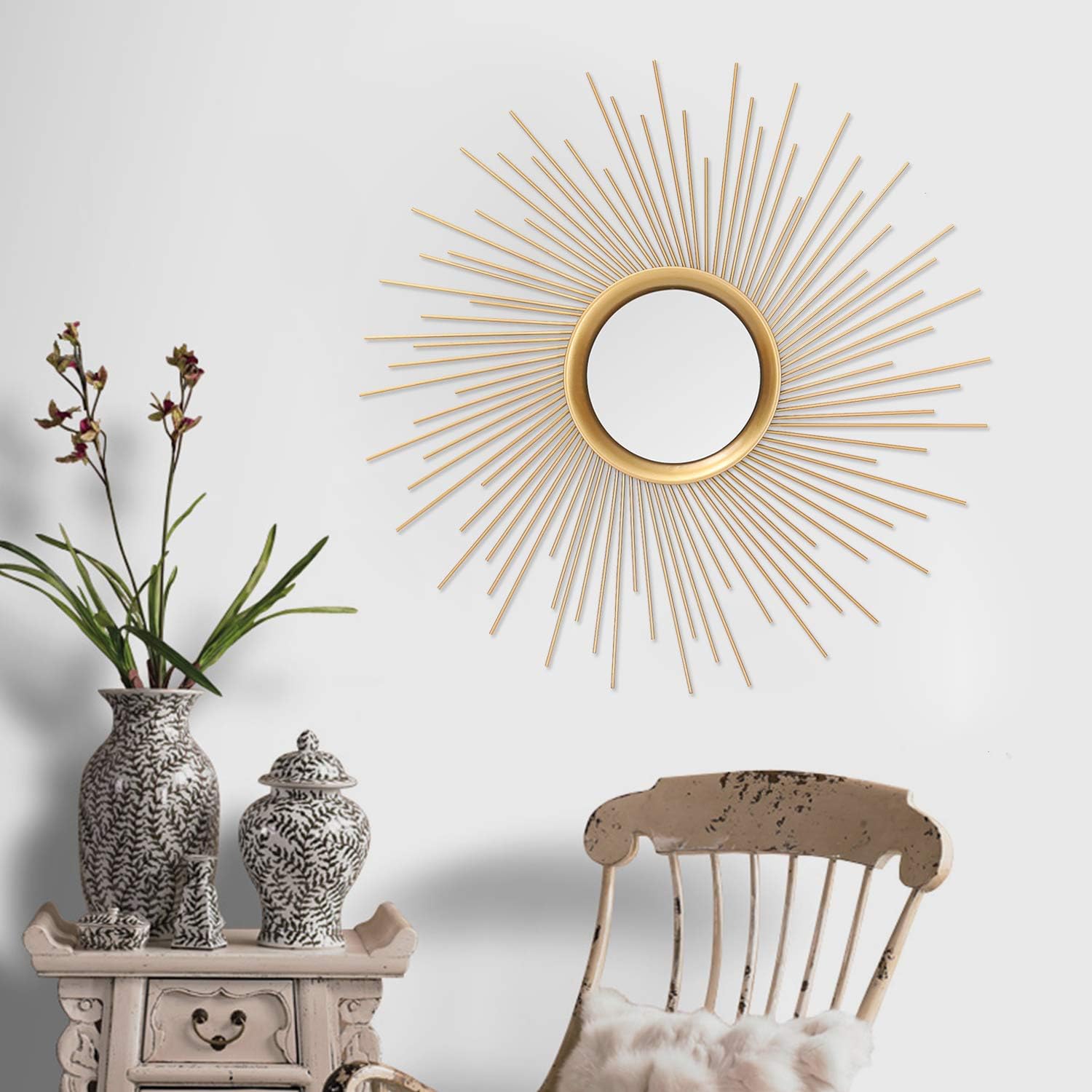 Sunburst Gold Mirrors 24.6" for Wall, Large Metal Decorative Entry Wall-Mounted Mirrors