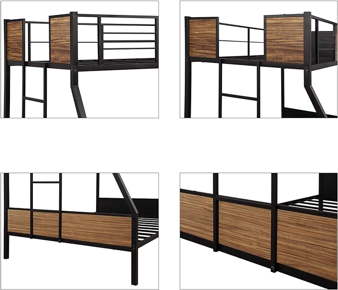 Bunk Bed, Metal Bunk Bed Frame, Sturdy Steel Bed Frame, Modern Style Bunk Beds for Kids, Toddlers, Teens, Adults, Bedroom, Dorm, Black