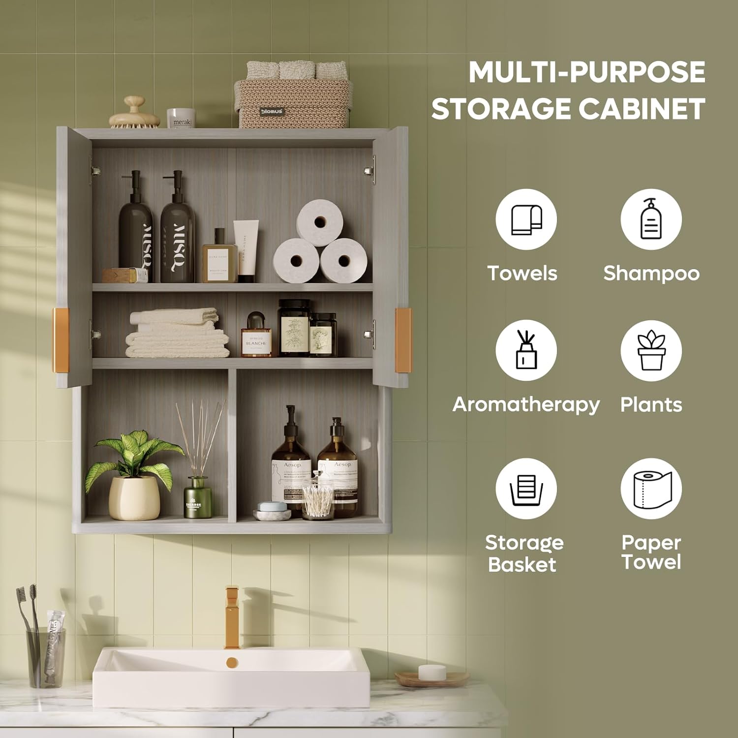 Fluted Bathroom Wall Cabinet Over The Toilet Storage, 23"x 29" Medicine Cabinet with Adjustable Shelf