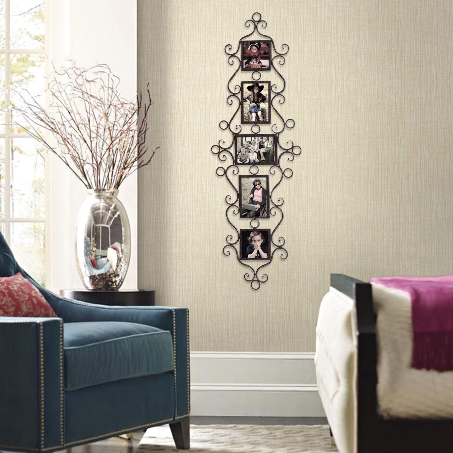 5 Openings Decorative Black Metal Filigree Wall Hanging Collage Family Picture Photo Frame