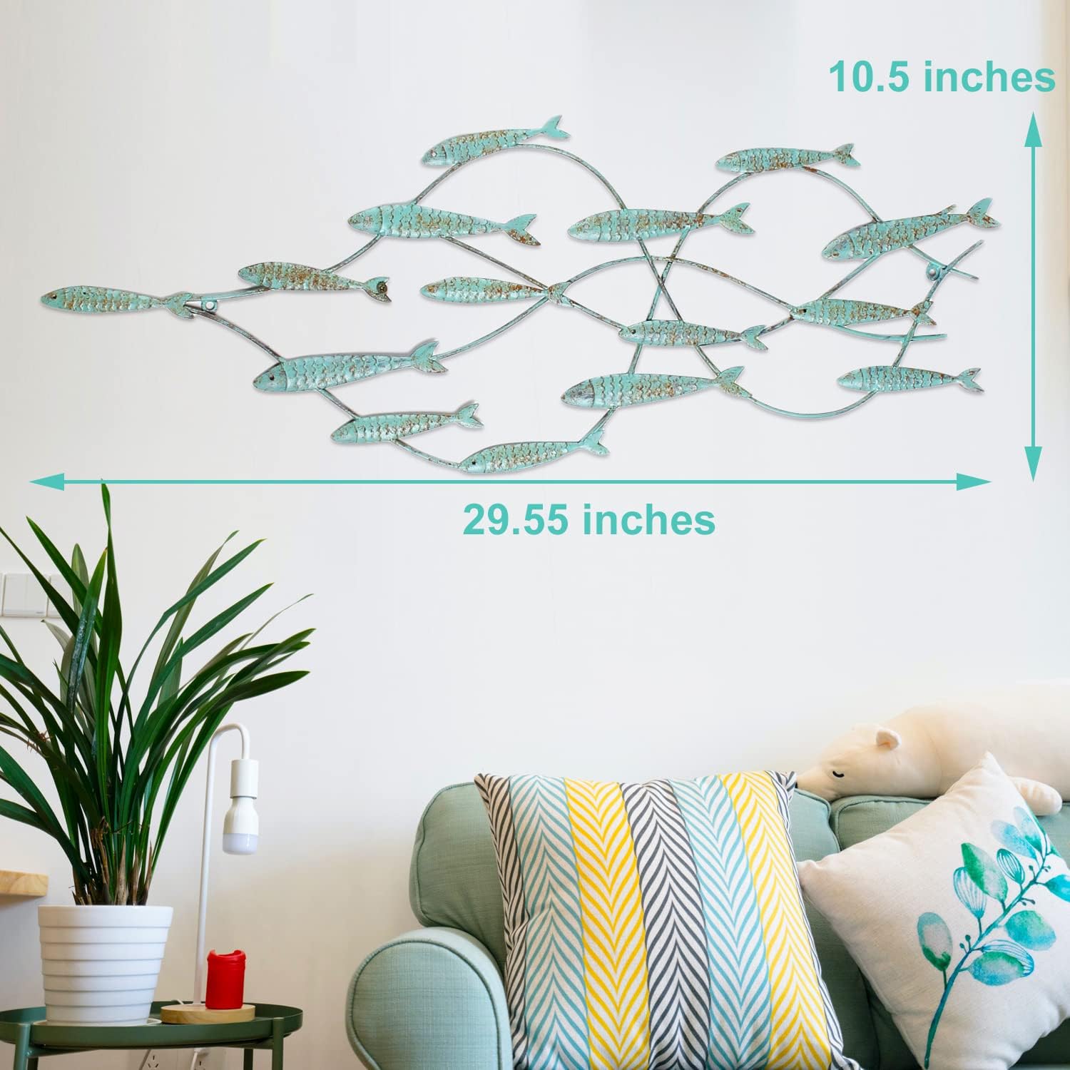 Decorative Distressed Blue Iron School of Fish Wall Hanging Accents Decor Widget