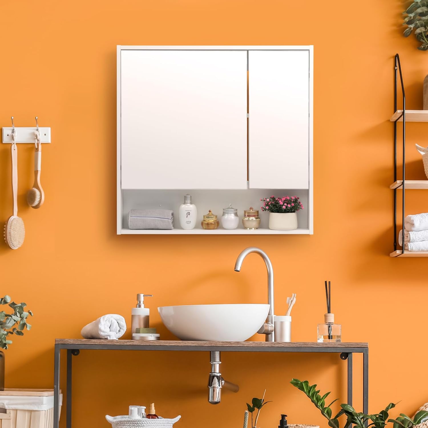 Medicine Cabinet with Mirror and Shelves, Bathroom Wood Wall Cabinet Over The Toilet