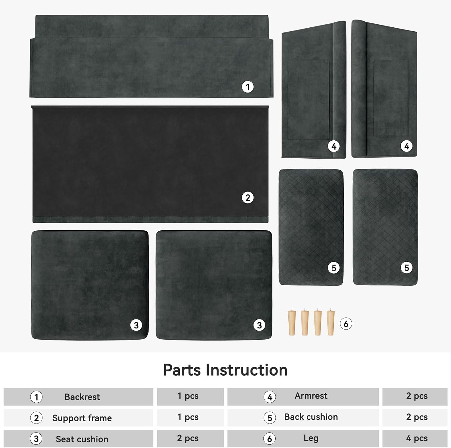 65.1''Loveseat Sofa Couch for Living Room, Modern Sofa,Small Couches for Small Spaces,Upholstered 2-Seater Love Seats Couch for Bedroom, Apartment, Home Office, Tool-Free Assembly,Grey