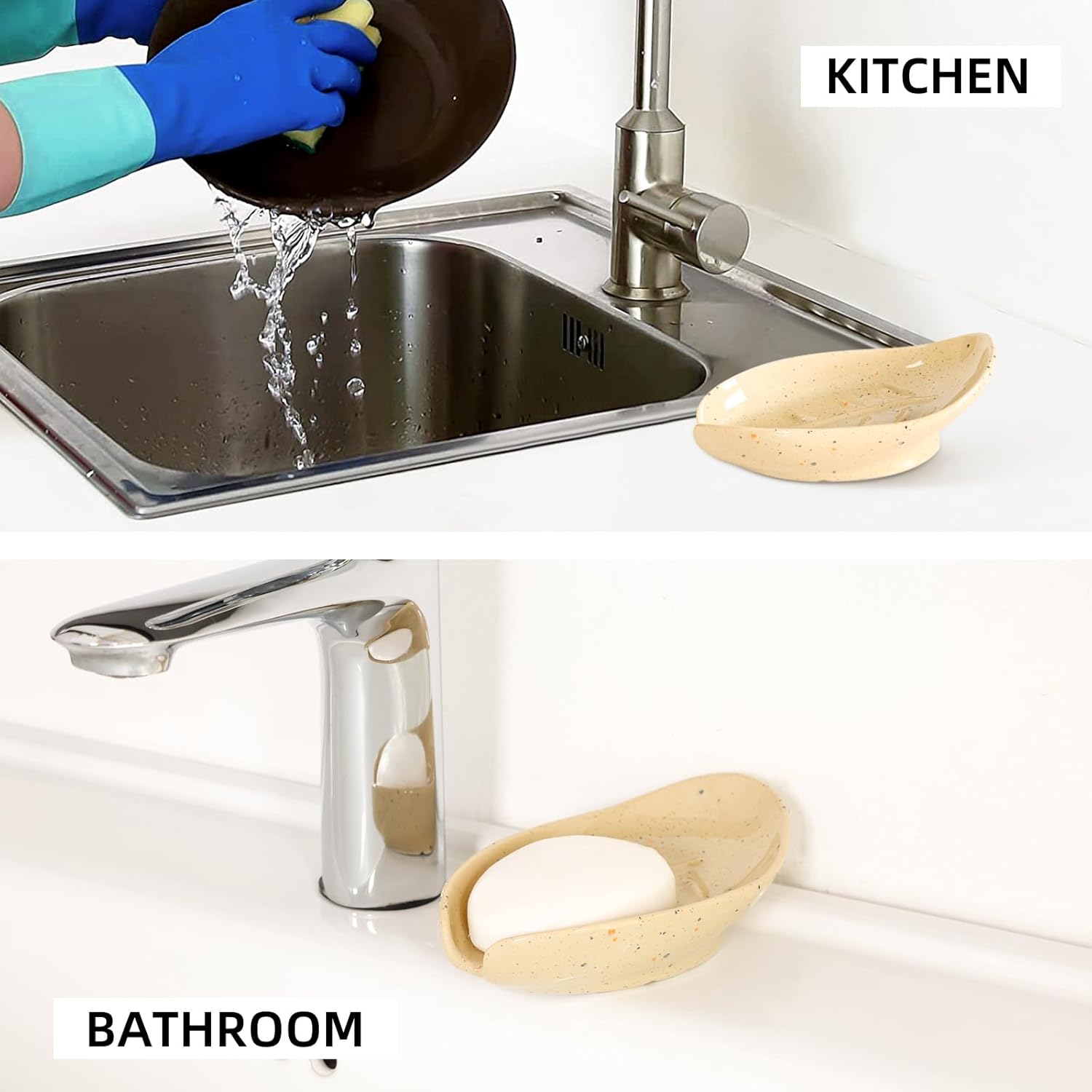 Self Draining Soap Dish, Leaf Shape Ceramic Bar Soap Holder Drain Soap Dishes for Bathroom Sink Shower Kitchen, Easy to Clean Keeps Soap Dry