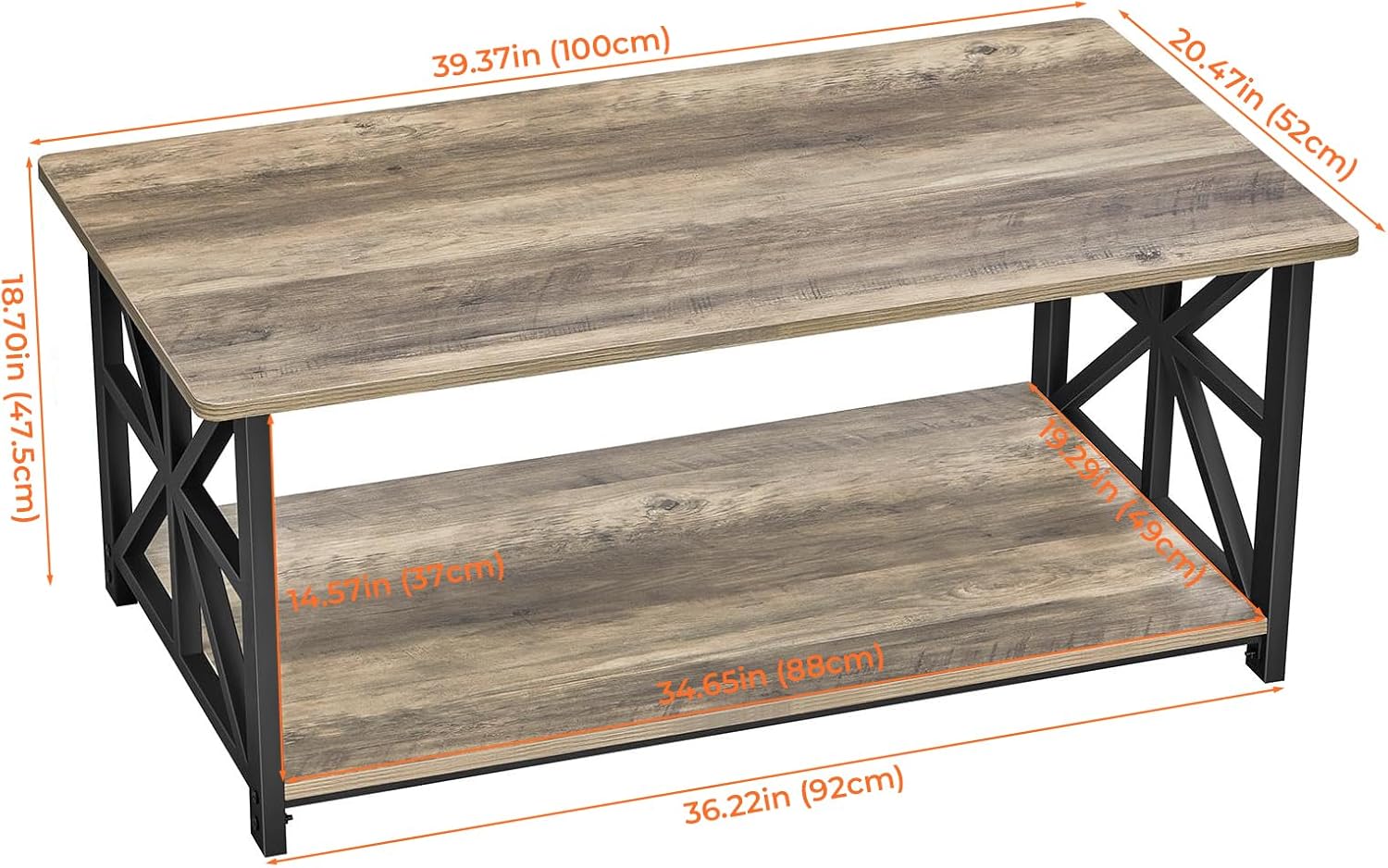 Coffee Table for Living Room with Round Corners Farmhouse Style Center Table with Storage Shelf