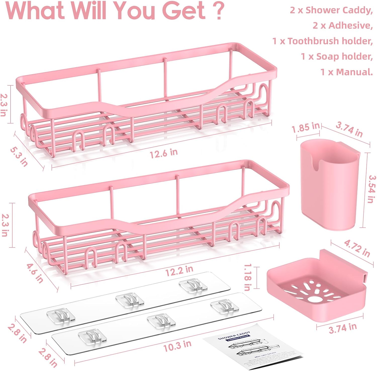 Shower Caddy Adhesive Shower Organizer Bathroom Shower Shelves, Shelf for Inside Shower Storage with Soap Dish&16 Hooks