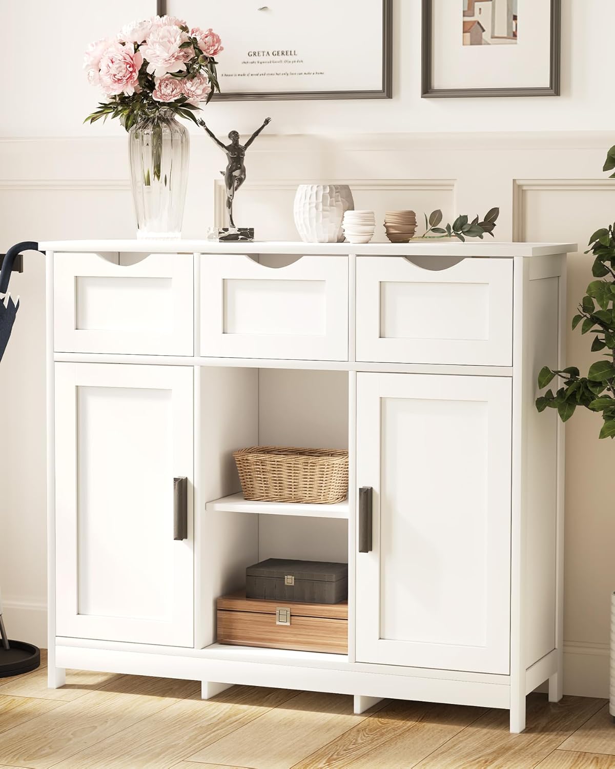 Storage Cabinets, Wooden Floor Cabinet, with Drawers and Shelves Storage Cabinets