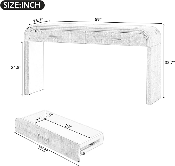 59'' Retro Console Table Farmhouse Sofa Table Entryway Table with Drawer