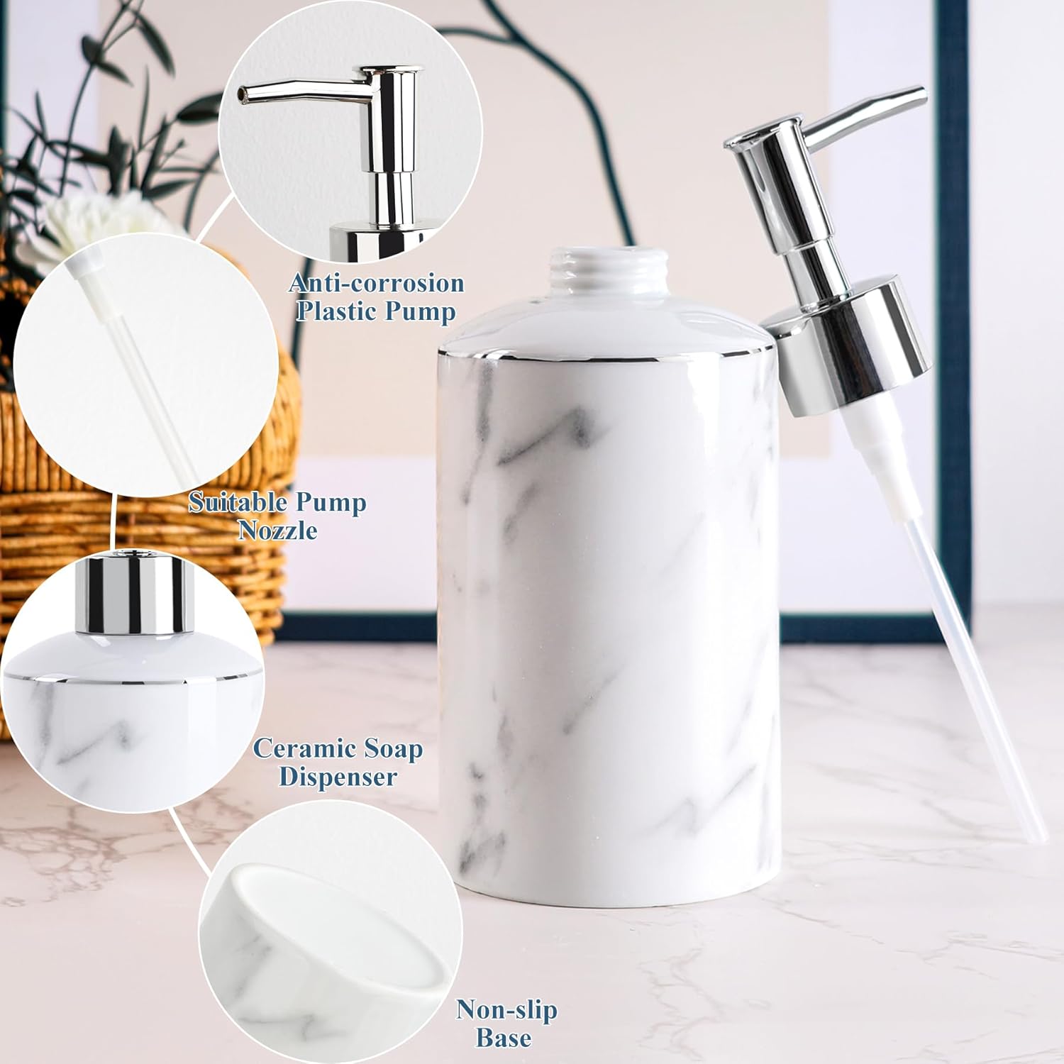 Marble Look Lotion Dispenser 12.5OZ Liquid Hand Soap Dispenser Pump Bottle for Hotel Kitchen Bathroom