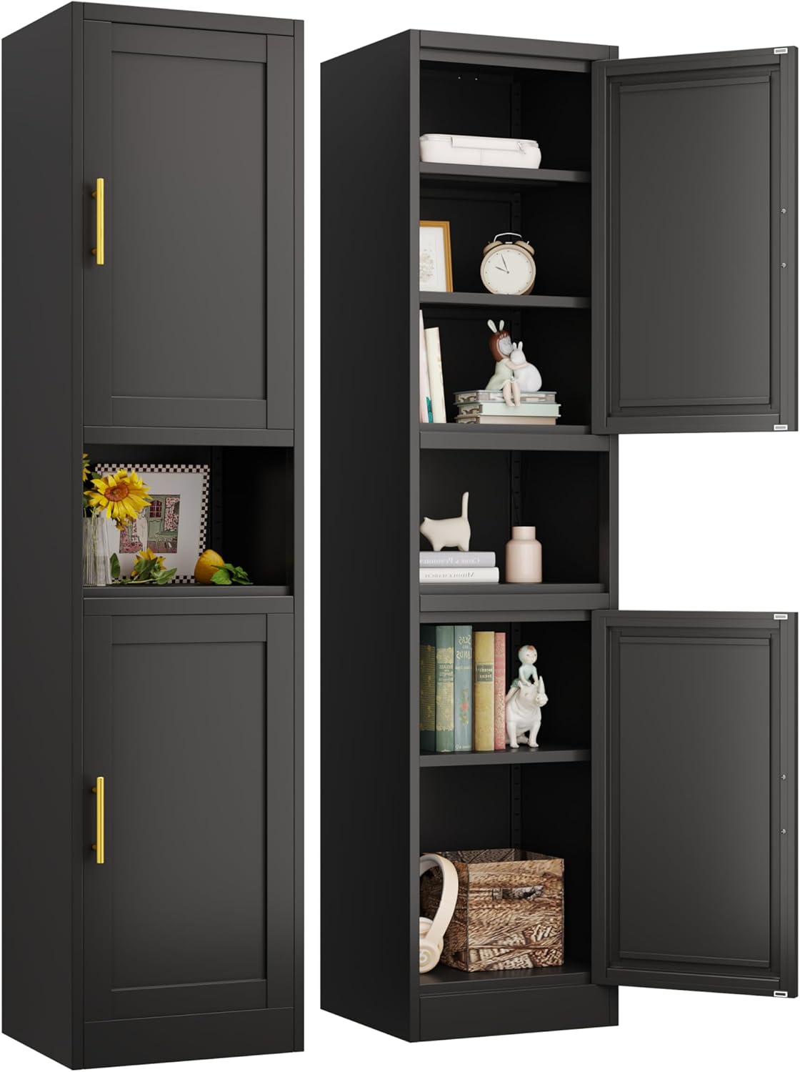 Tall Bathroom Storage Cabinet, 71" H Slim Corner Floor Cabinet with 2 Doors and 3 Adjustable Shelves