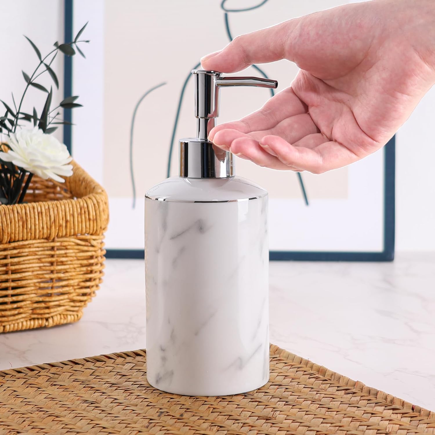 Marble Look Lotion Dispenser 12.5OZ Liquid Hand Soap Dispenser Pump Bottle for Hotel Kitchen Bathroom