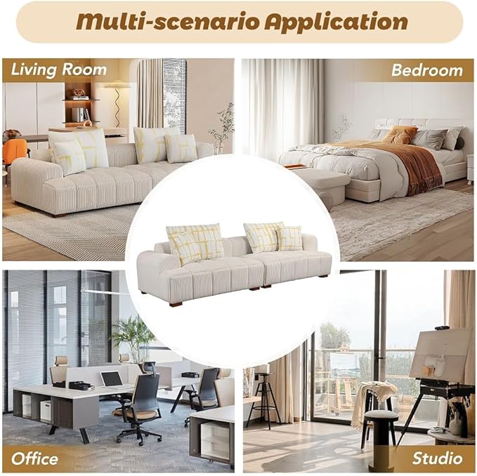 103.9" Modern Style Couch Corduroy Fabric Comfy Sofa with 4 Removable Pillows