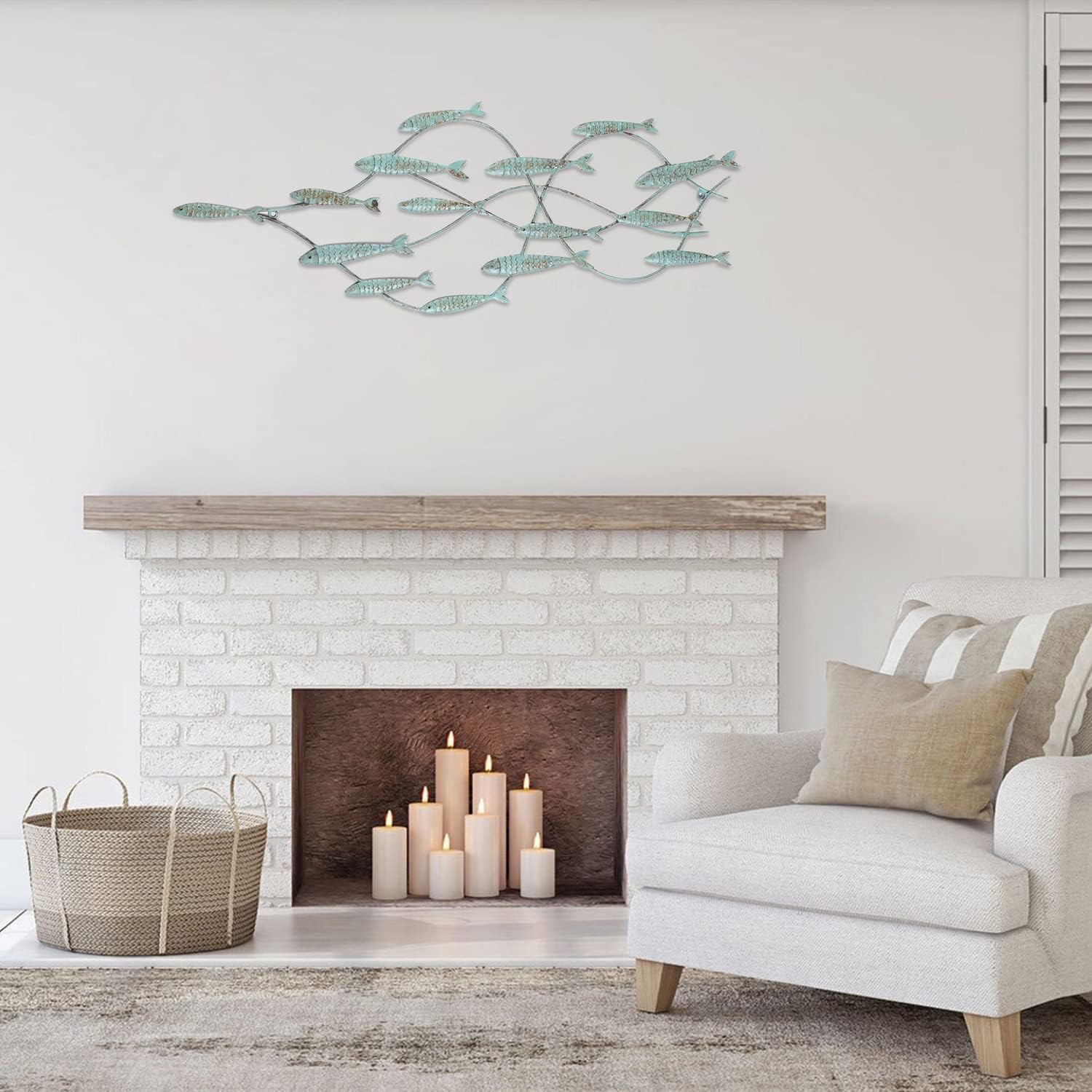 Decorative Distressed Blue Iron School of Fish Wall Hanging Accents Decor Widget