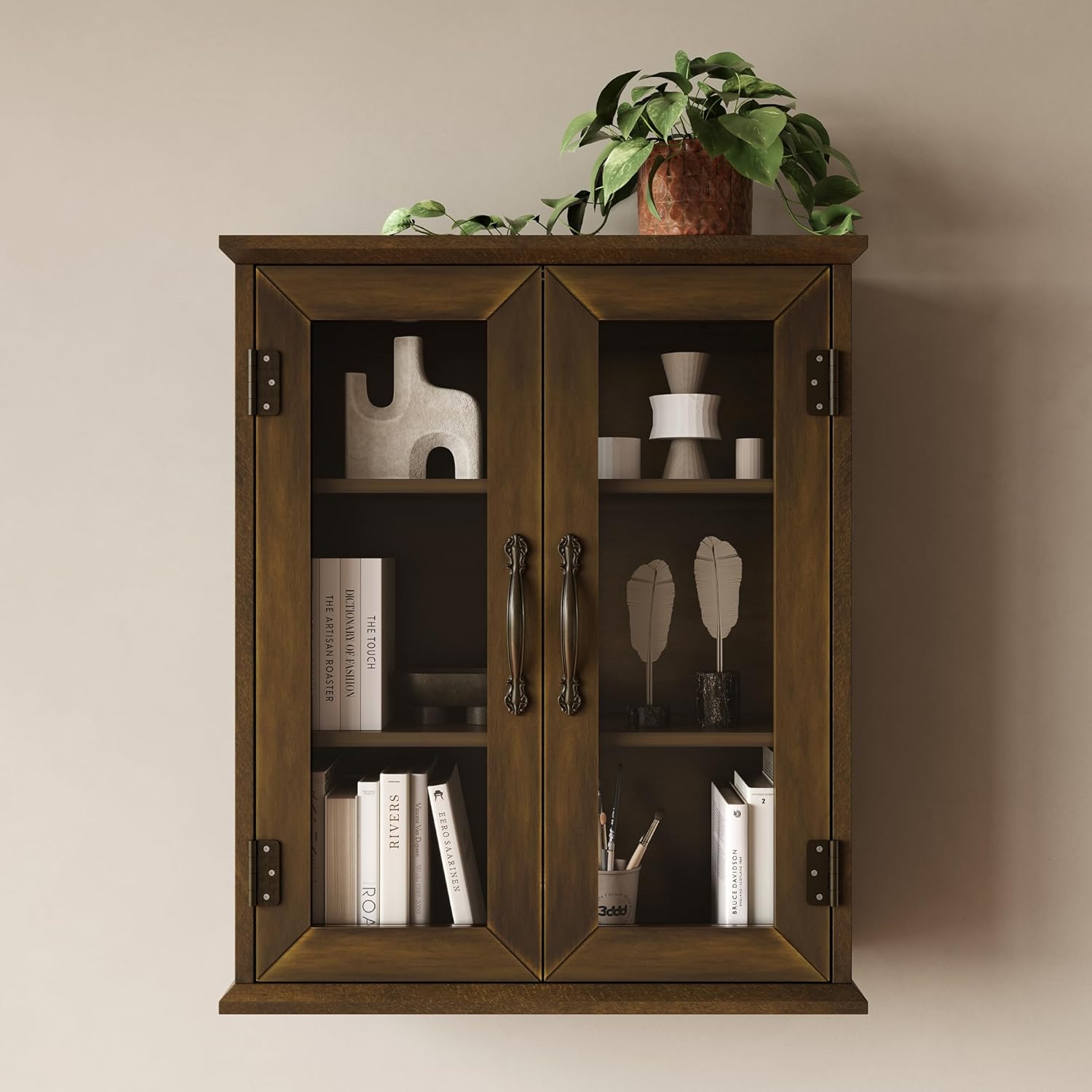Wood Medicine Cabinet with Acrylic Doors, Bathroom Wall Cabinet with Adjustable Shelves Over The Toilet