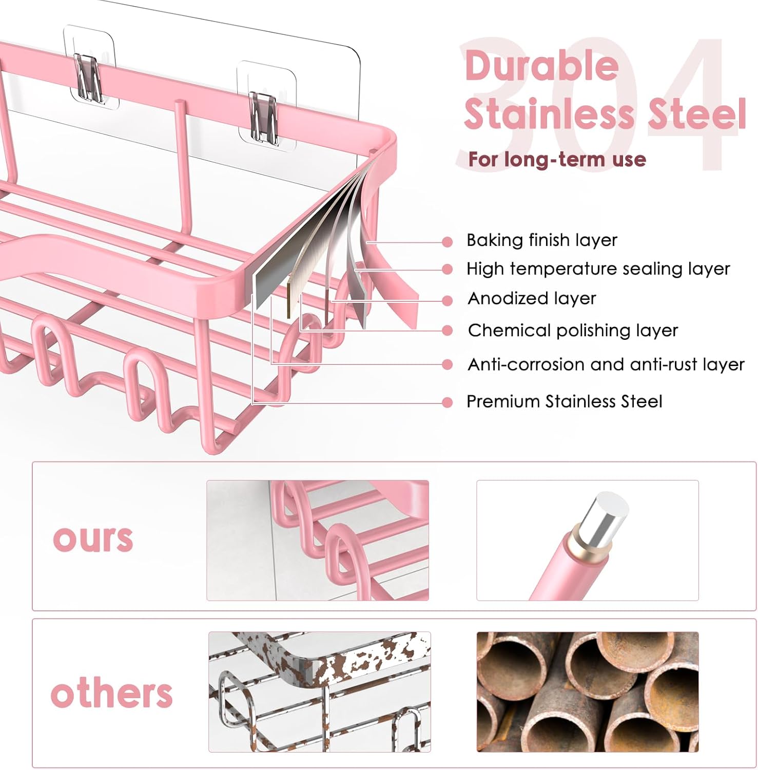 Shower Caddy Adhesive Shower Organizer Bathroom Shower Shelves, Shelf for Inside Shower Storage with Soap Dish&16 Hooks