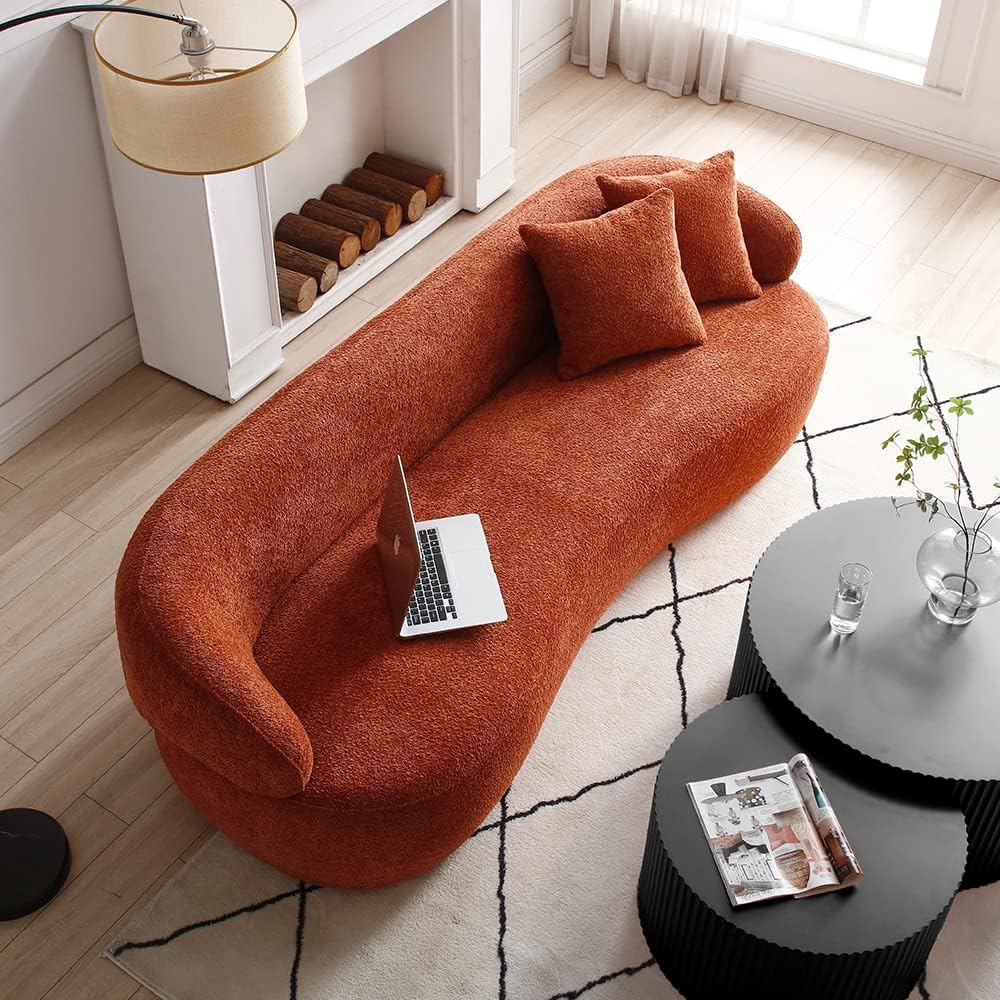 Curved Sofa Couch, 86.6" 3-Seater Modern Boucle Sectional Sofa Couch