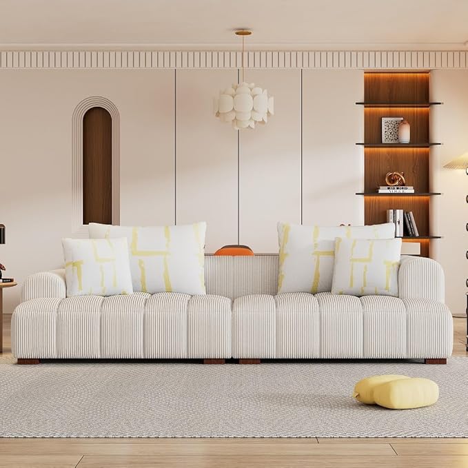 103.9" Modern Style Couch Corduroy Fabric Comfy Sofa with 4 Removable Pillows