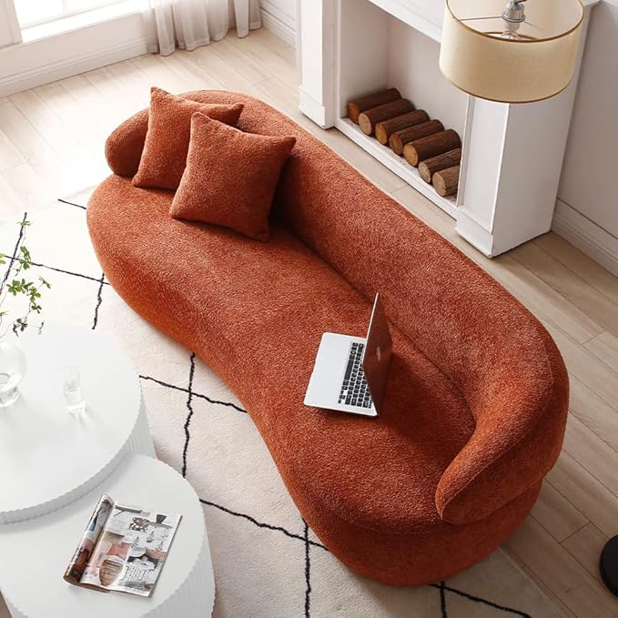 Curved Sofa Couch, 86.6" 3-Seater Modern Boucle Sectional Sofa Couch