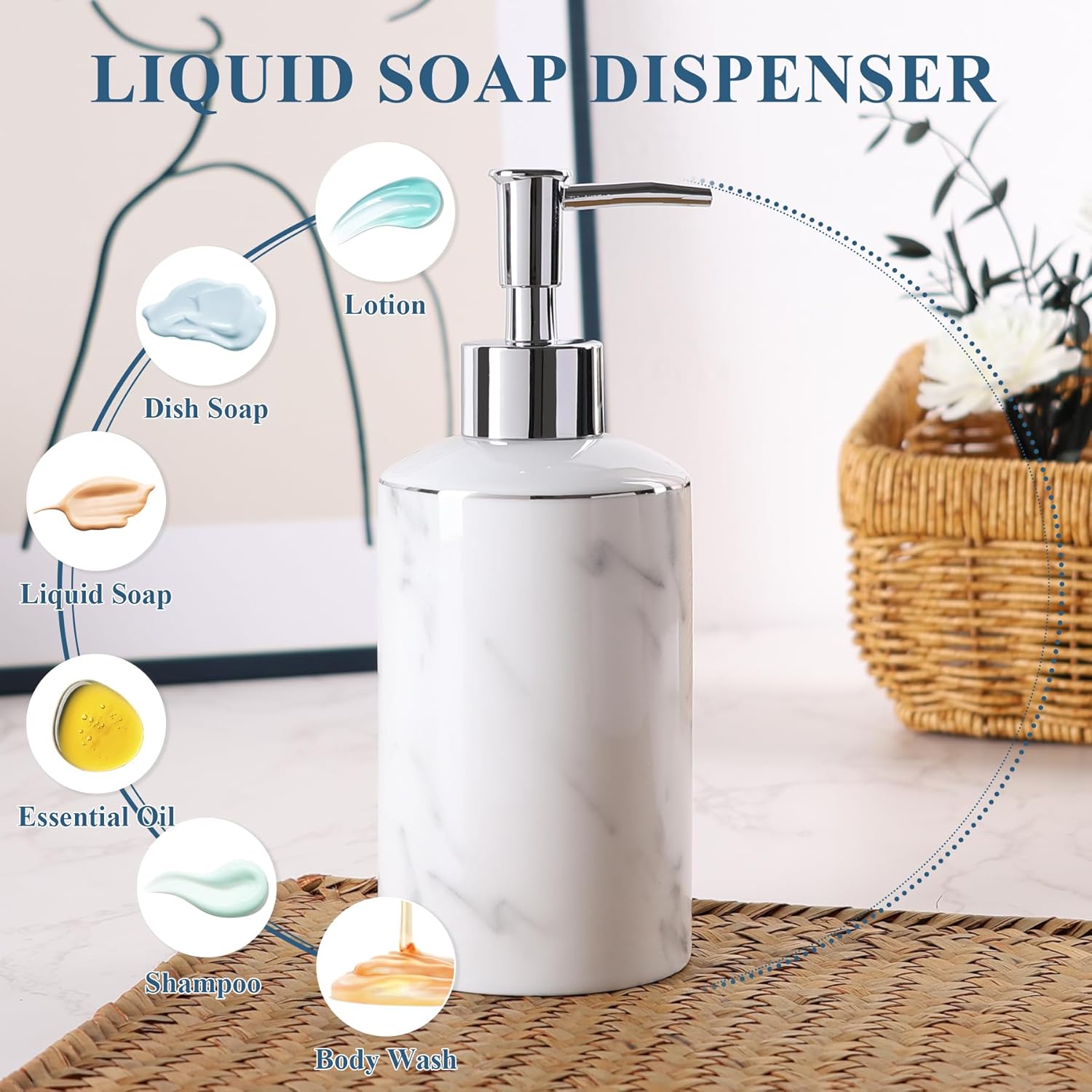 Marble Look Lotion Dispenser 12.5OZ Liquid Hand Soap Dispenser Pump Bottle for Hotel Kitchen Bathroom