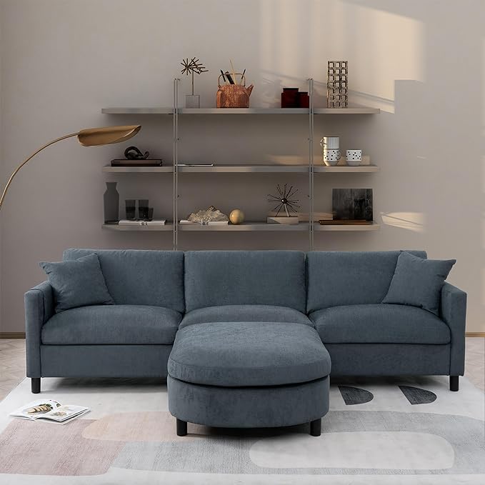 107.87'' Sectional Sofa Couch with Curved Convertible Ottoman for Living Room
