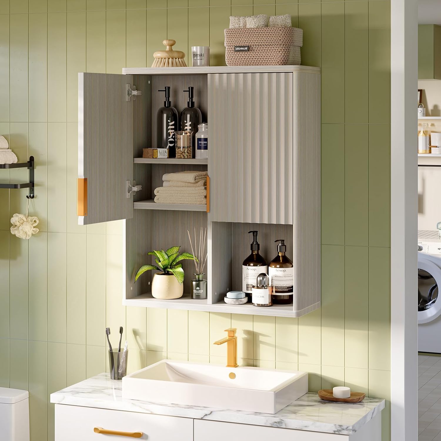 Fluted Bathroom Wall Cabinet Over The Toilet Storage, 23"x 29" Medicine Cabinet with Adjustable Shelf